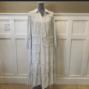 Anthropologie White and Black Polka Dot Long Sleeve Dress